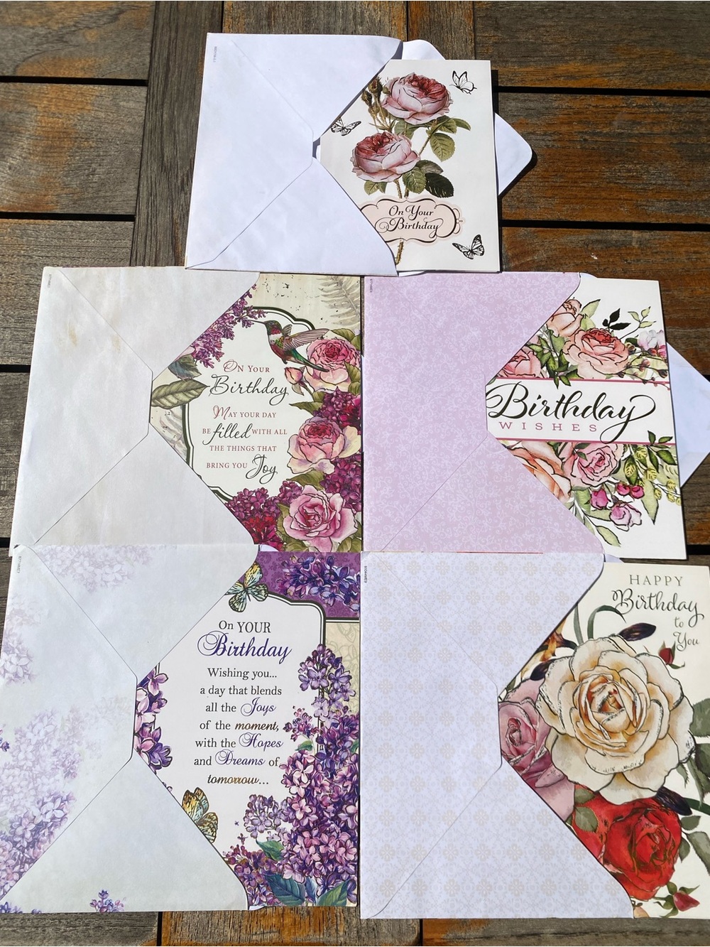 Vintage Floral Birthday Card Set - Pink, Purple, Cream Roses & Lilacs